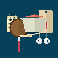Image showing Kitchen utensils. Flat design.