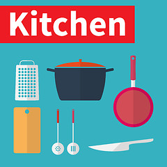 Image showing Kitchen utensils. Flat design.