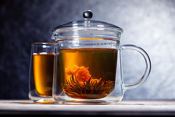 Image showing chinese green tea with flower