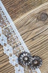 Image showing vintage button and lace tape