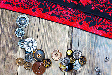 Image showing vintage tape, lace, ribbons and old buttons