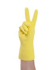 Image showing Hand in rubber gloves gesturing, close up