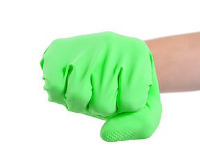 Image showing Hand in a rubber glove gesturing fist