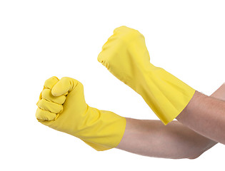 Image showing Hands in a rubber gloves gesturing fist