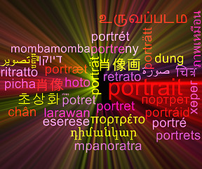 Image showing Portrait multilanguage wordcloud background concept glowing