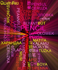 Image showing Pencil multilanguage wordcloud background concept glowing