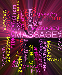 Image showing Massage multilanguage wordcloud background concept glowing