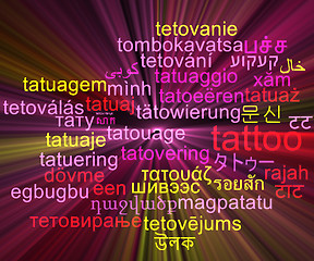 Image showing Tattoo multilanguage wordcloud background concept glowing