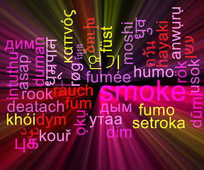 Image showing Smoke multilanguage wordcloud background concept glowing