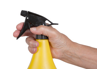 Image showing Sprayer in the hand of an old woman