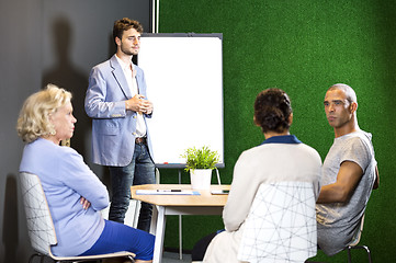 Image showing Businesspeople Discussing At Office Lobby