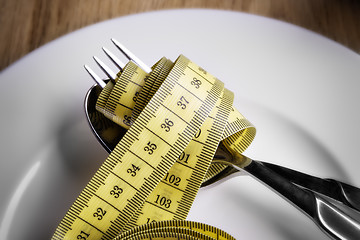 Image showing Tape measer with fork and spoon