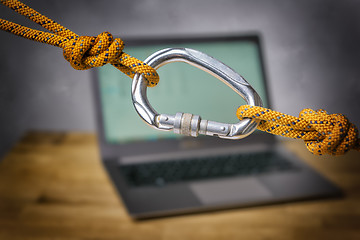 Image showing carabiner with laptop