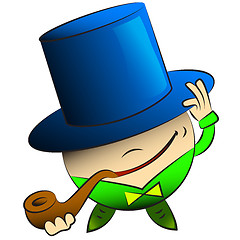 Image showing vector cartoon round man in a hat and a pipe