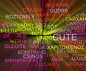 Image showing Cute multilanguage wordcloud background concept glowing