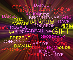 Image showing Gift multilanguage wordcloud background concept glowing