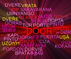 Image showing Door multilanguage wordcloud background concept glowing