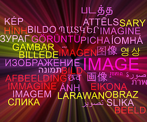 Image showing Image multilanguage wordcloud background concept glowing