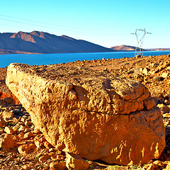 Image showing lake  in    valley  morocco  africa the atlas dry mountain utili