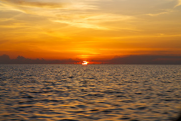Image showing sunrise boat  and kho tao bay coastline south china sea