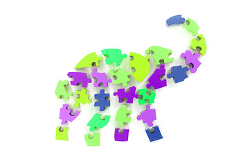 Image showing Colorful puzzle pieces in elephant shape