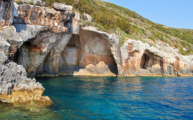 Image showing Blue caves at bright sunny day Zakinthos Greece