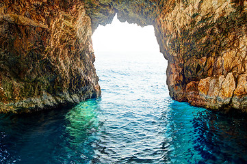 Image showing Blue caves at bright sunny day Zakinthos Greece