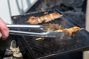 Image showing Juicy roasted kebabs on the grill