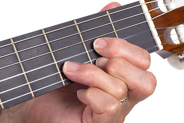 Image showing Old hand and guitar isolated