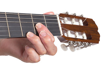 Image showing Old hand and guitar isolated