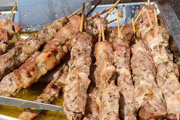 Image showing Juicy roasted kebabs on the grill