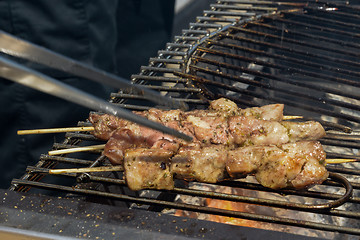 Image showing Juicy roasted kebabs on the grill