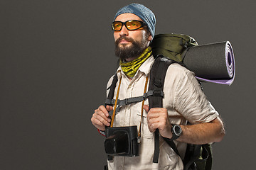 Image showing Portrait of a male fully equipped tourist 