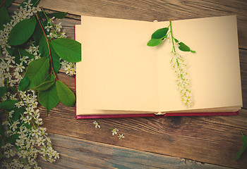 Image showing open book with bird-cherry branches