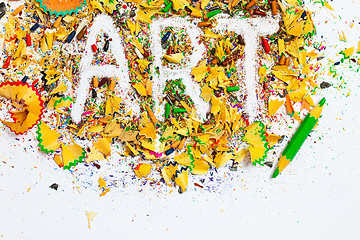 Image showing word Art over a shavings of pencils for drawing