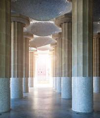 Image showing Park Guell, lounge hundred columns, Barcelona, Spain