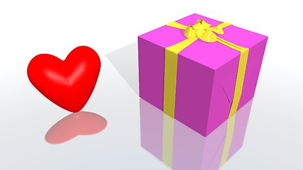 Image showing purple gift with yellow ribbon and a heart