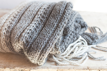 Image showing wool grey scarf with tassels 