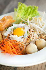 Image showing Thai Noodle Dish with Fried Egg