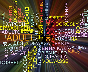 Image showing Adult multilanguage wordcloud background concept glowing