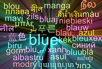 Image showing Blue multilanguage wordcloud background concept glowing