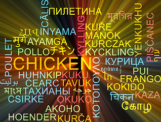 Image showing Chicken multilanguage wordcloud background concept glowing