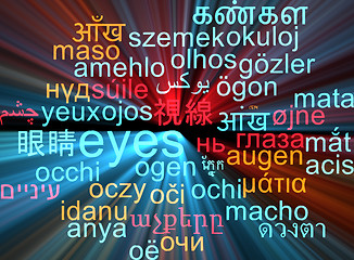 Image showing Eyes multilanguage wordcloud background concept glowing