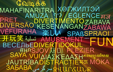 Image showing Fun multilanguage wordcloud background concept glowing