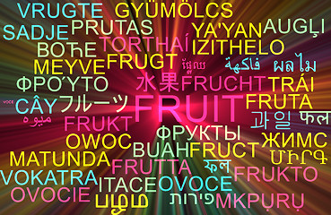 Image showing Fruit multilanguage wordcloud background concept glowing