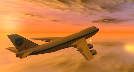 Image showing 747 plane at sunset