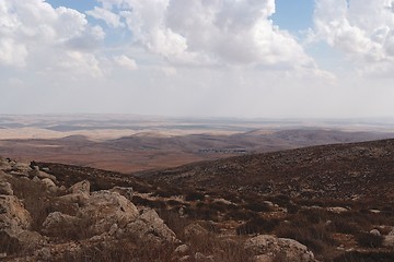 Image showing Southern slopes of Hebron mountain with Negev desert at the horizon