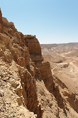 Image showing Masada cliff and surrounding desert near the Dead Sea in Israel