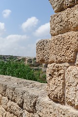 Image showing Ancient weatherd stone wall in Nahal Taninim archeological park in Israel