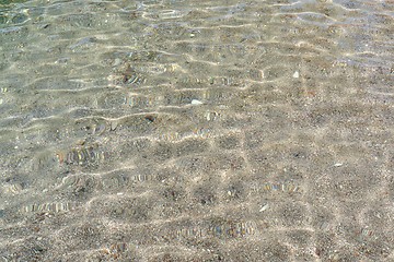 Image showing Texture of small pebbles of the sea bottom seen through the water